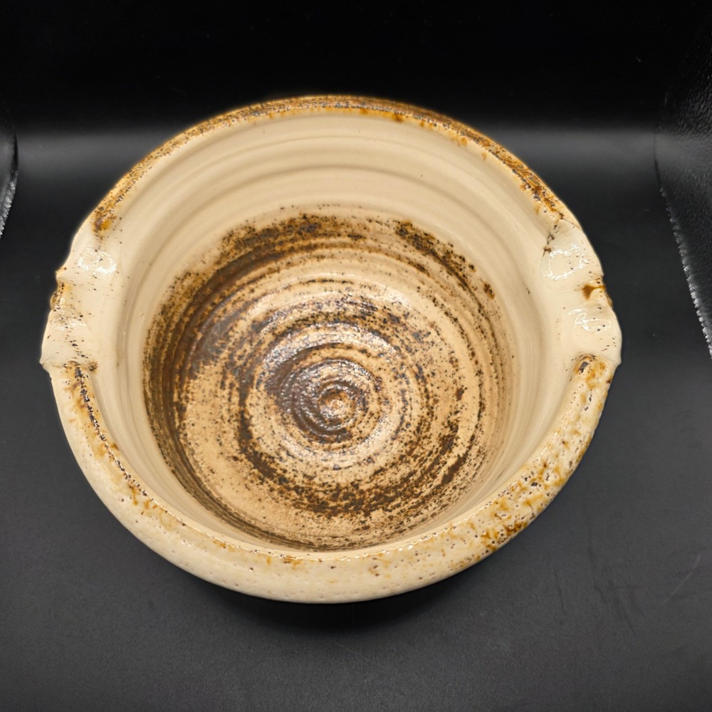 Vintage Studio Pottery‎ Signed Mixing Bowl Spout Cream Brown Ceramic 1974 8.5in - Picture 2 of 11